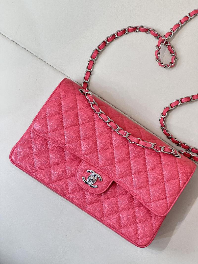 Medium Chanel Caviar Flap Bag A01112 Peach with Silver