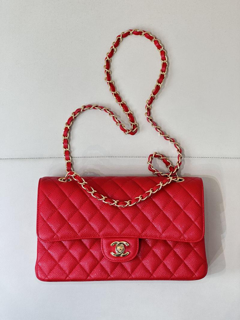 Medium Chanel Caviar Flap Bag A01112 Red with Gold