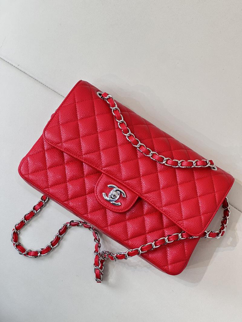 Medium Chanel Caviar Flap Bag A01112 Red with Silver