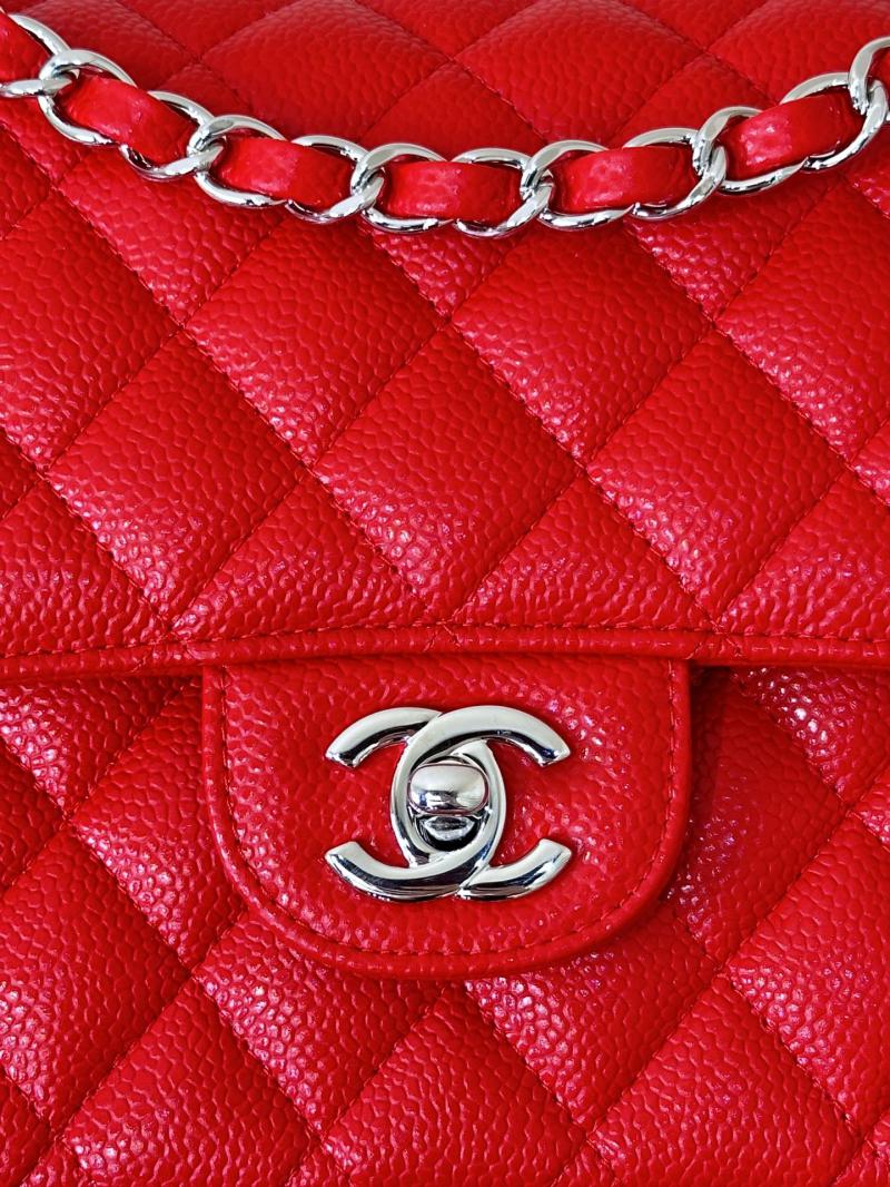 Medium Chanel Caviar Flap Bag A01112 Red with Silver