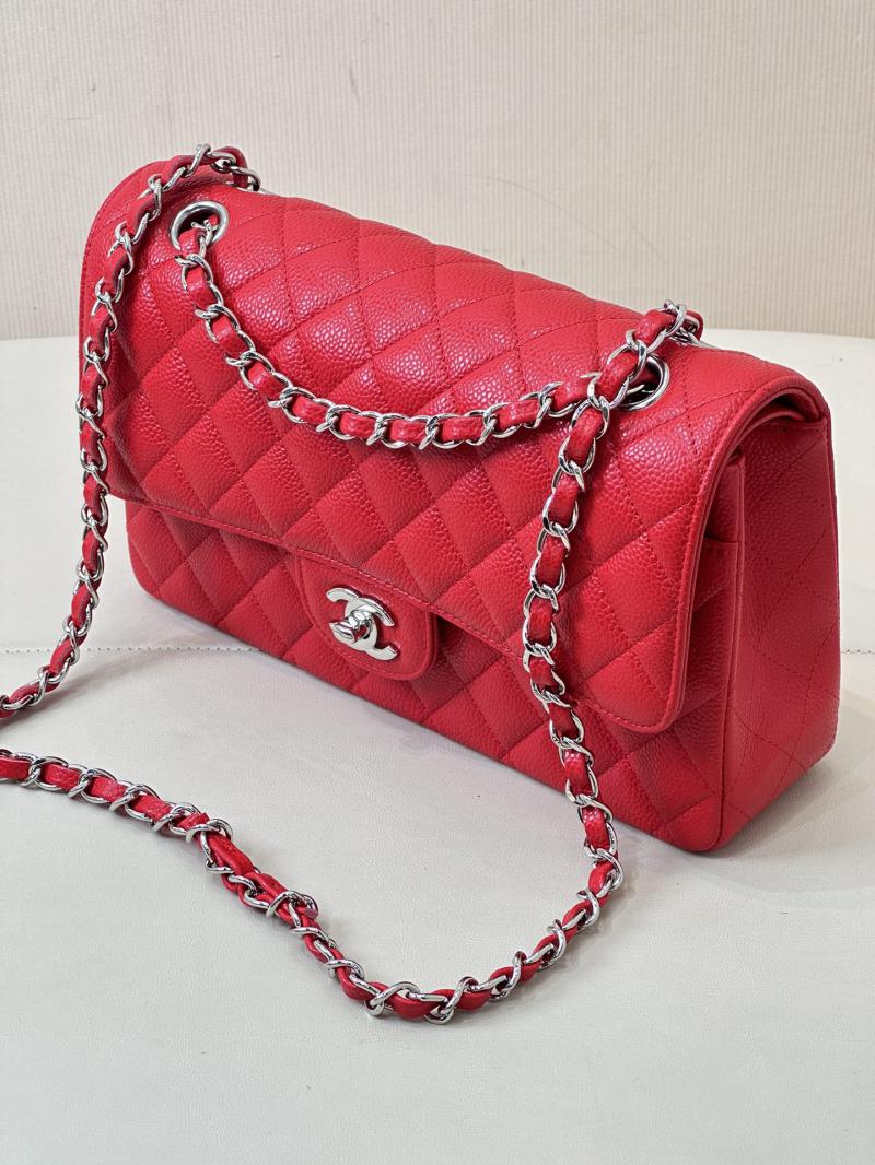 Medium Chanel Caviar Flap Bag A01112 Red with Silver