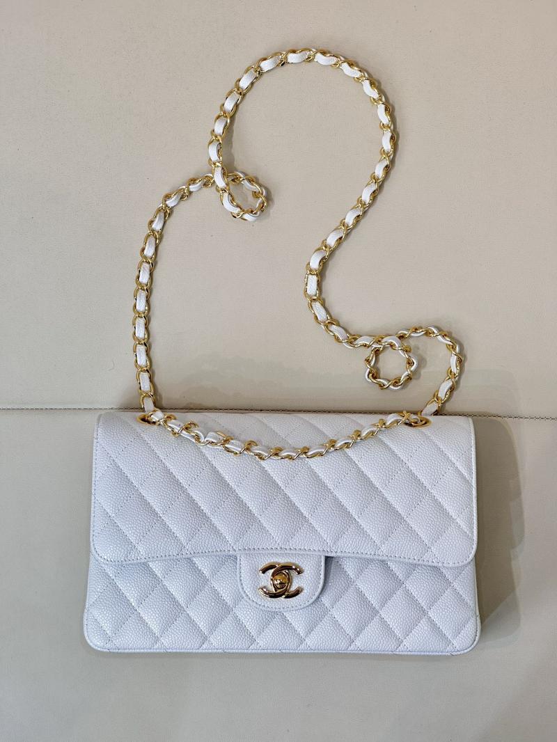 Medium Chanel Caviar Flap Bag A01112 White with Gold