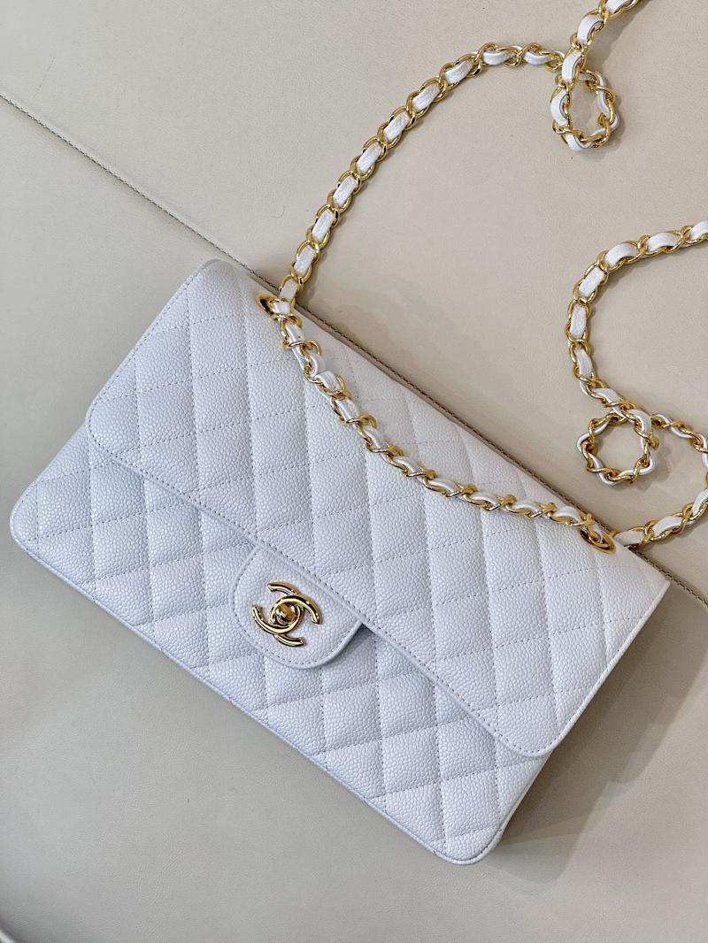 Medium Chanel Caviar Flap Bag A01112 White with Gold