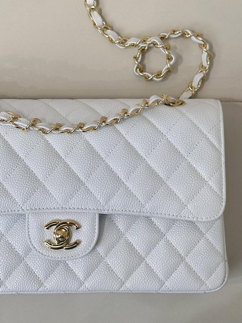 Medium Chanel Caviar Flap Bag A01112 White with Gold