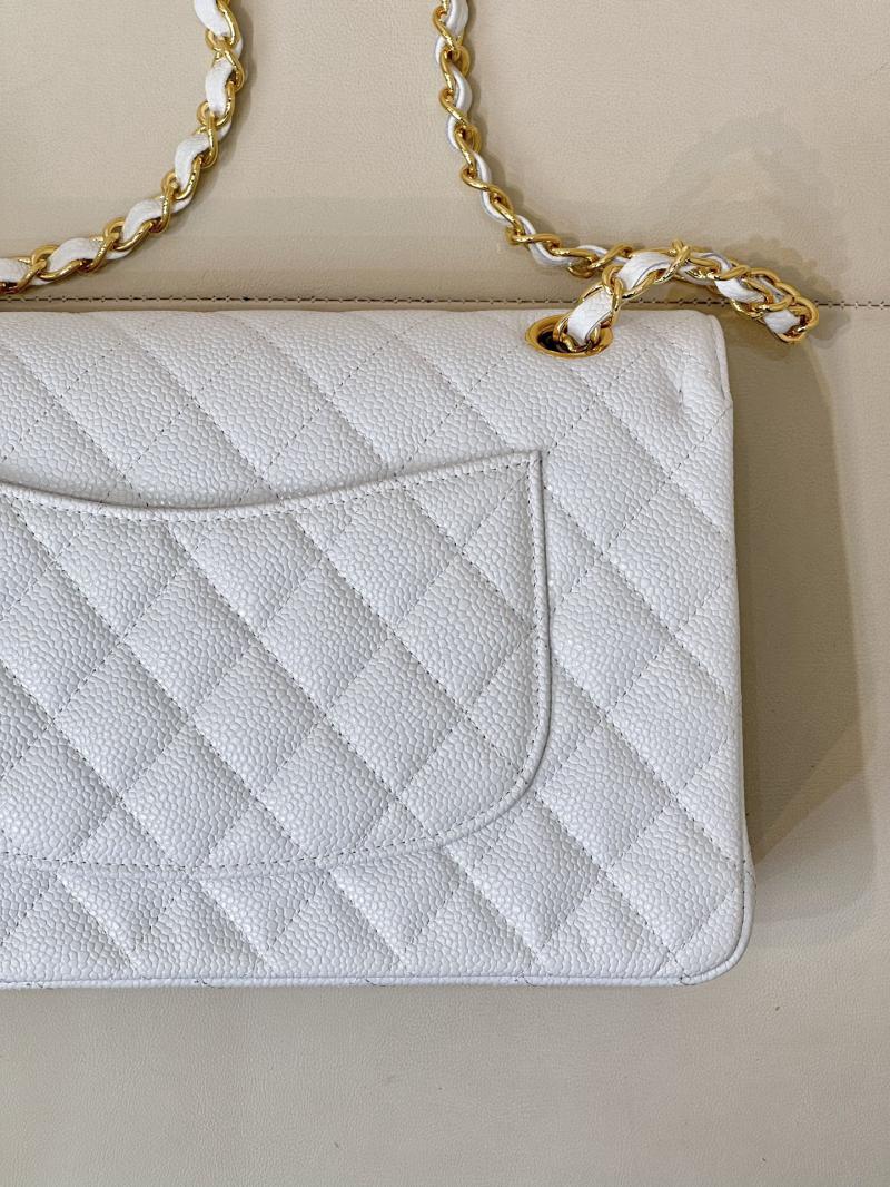 Medium Chanel Caviar Flap Bag A01112 White with Gold