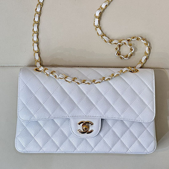 Medium Chanel Caviar Flap Bag A01112 White with Gold