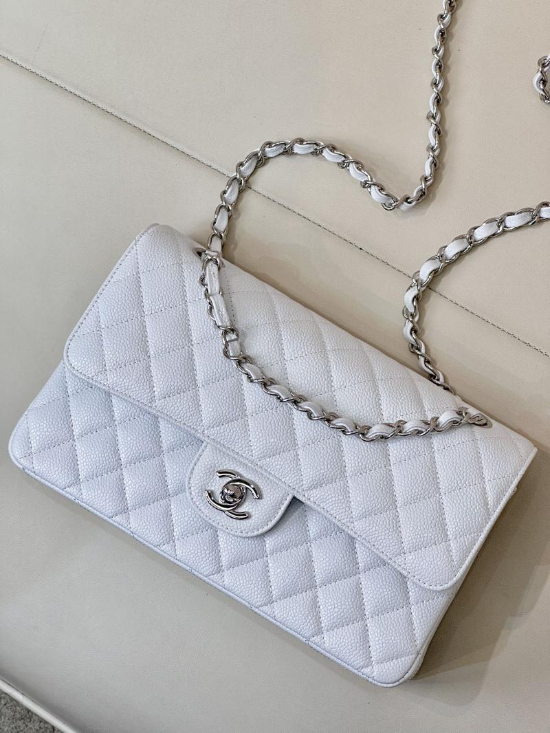 Medium Chanel Caviar Flap Bag A01112 White with Silver