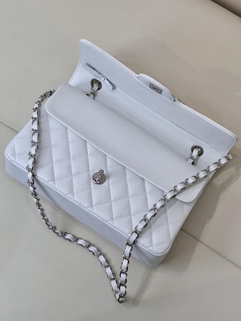 Medium Chanel Caviar Flap Bag A01112 White with Silver