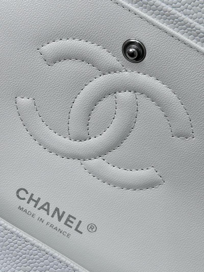 Medium Chanel Caviar Flap Bag A01112 White with Silver