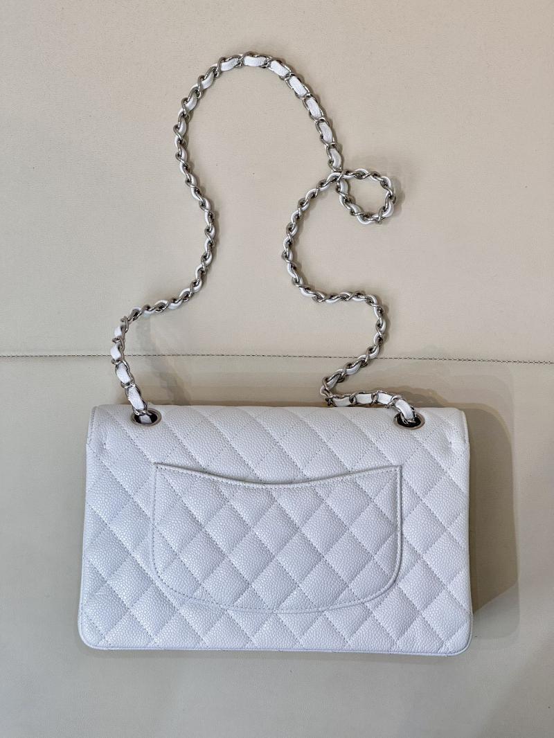 Medium Chanel Caviar Flap Bag A01112 White with Silver