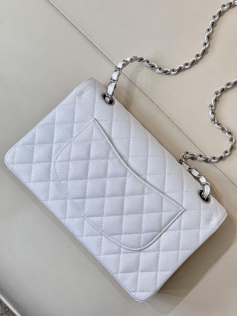 Medium Chanel Caviar Flap Bag A01112 White with Silver