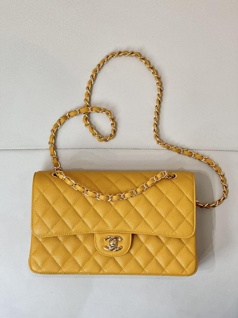 Medium Chanel Caviar Flap Bag A01112 Yellow with Gold