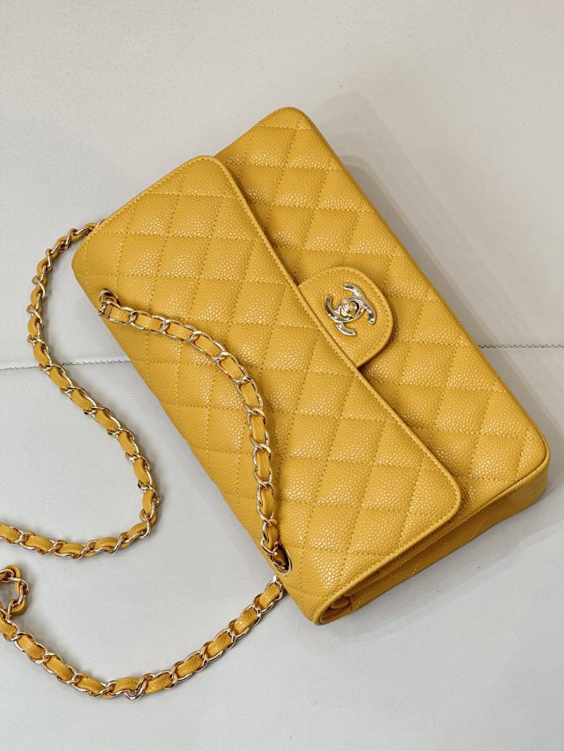 Medium Chanel Caviar Flap Bag A01112 Yellow with Gold