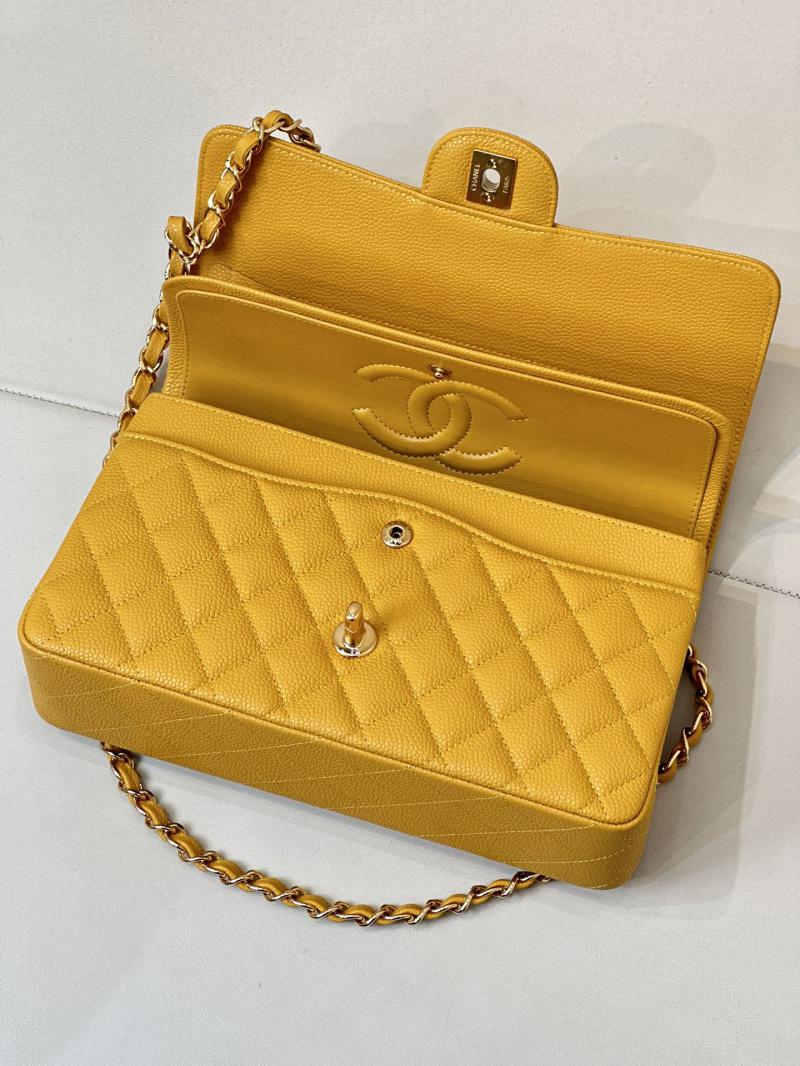 Medium Chanel Caviar Flap Bag A01112 Yellow with Gold