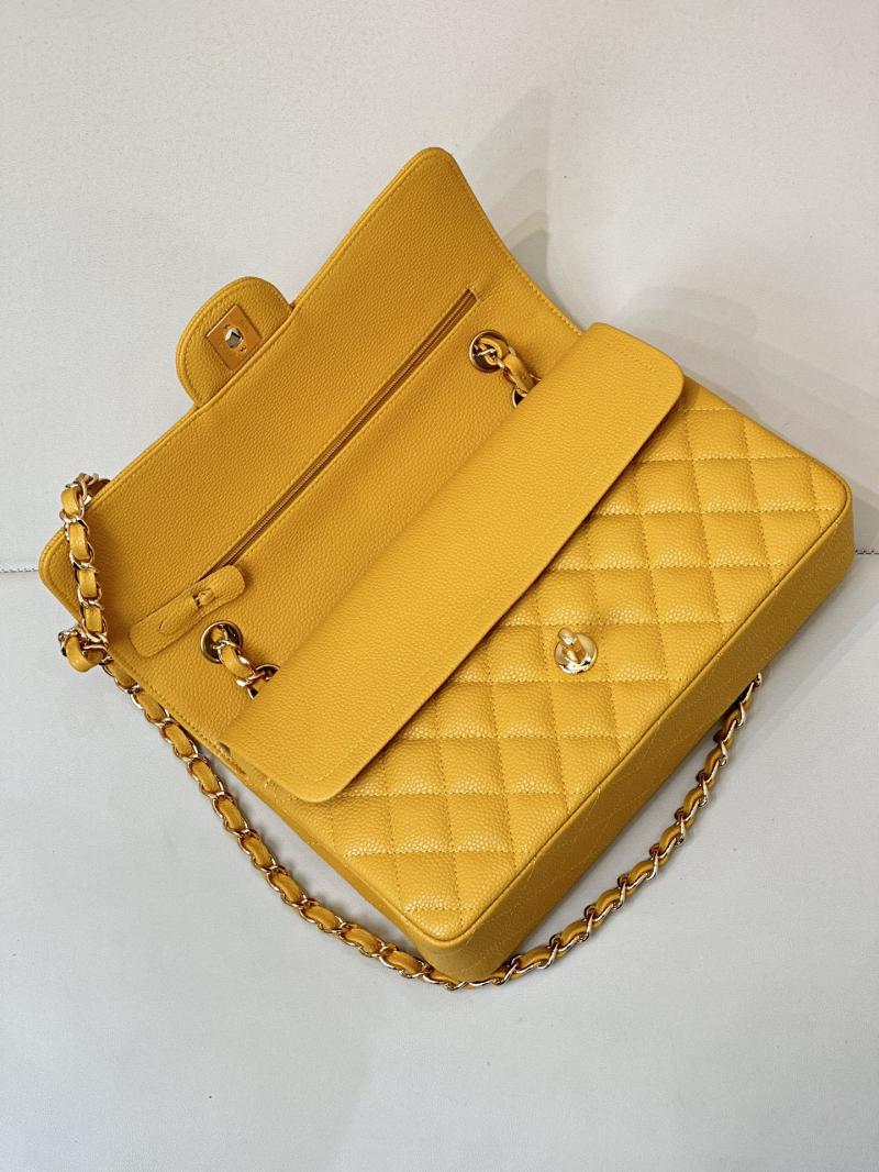 Medium Chanel Caviar Flap Bag A01112 Yellow with Gold