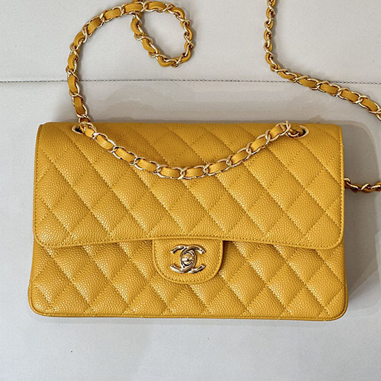 Medium Chanel Caviar Flap Bag A01112 Yellow with Gold