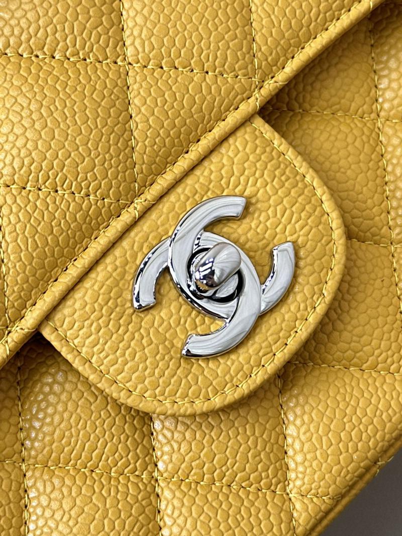 Medium Chanel Caviar Flap Bag A01112 Yellow with Silver