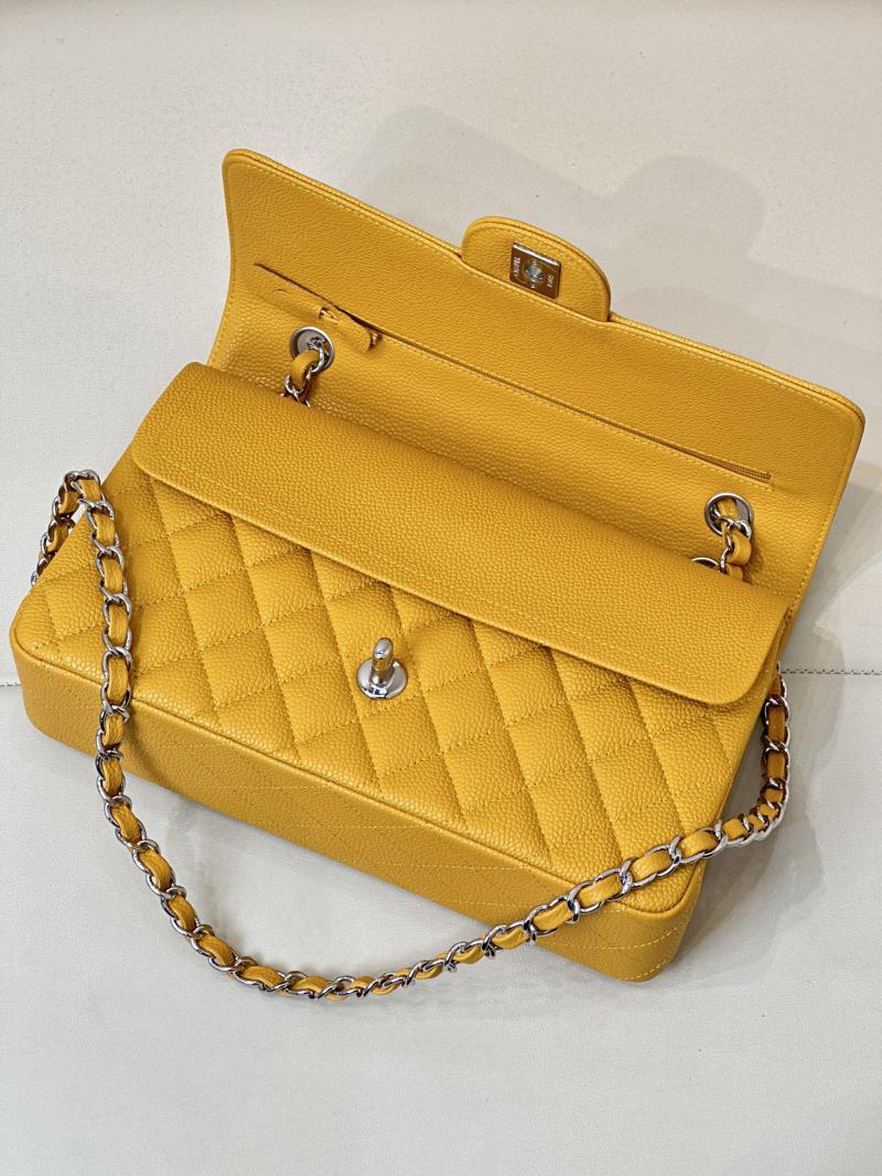 Medium Chanel Caviar Flap Bag A01112 Yellow with Silver