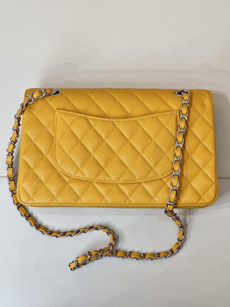 Medium Chanel Caviar Flap Bag A01112 Yellow with Silver