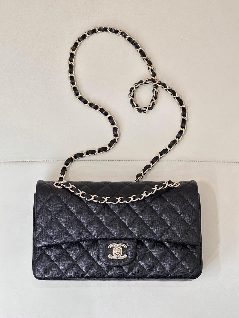 Medium Chanel Grained Calfskin Flap Bag A01112 Black with Gold