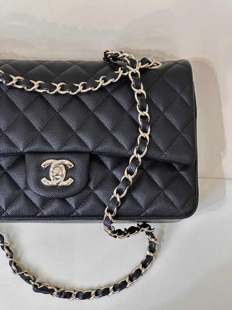 Medium Chanel Grained Calfskin Flap Bag A01112 Black with Gold