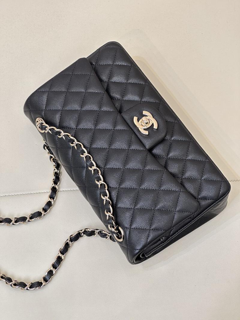 Medium Chanel Grained Calfskin Flap Bag A01112 Black with Gold