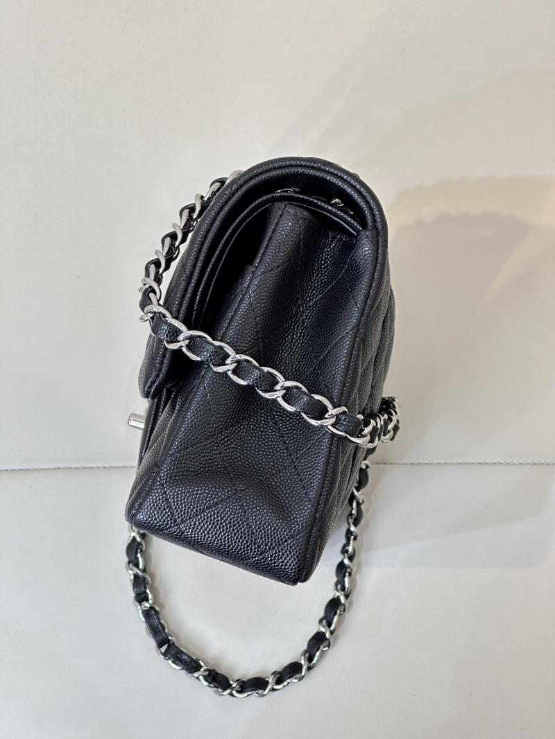 Medium Chanel Grained Calfskin Flap Bag A01112 Black with Silver