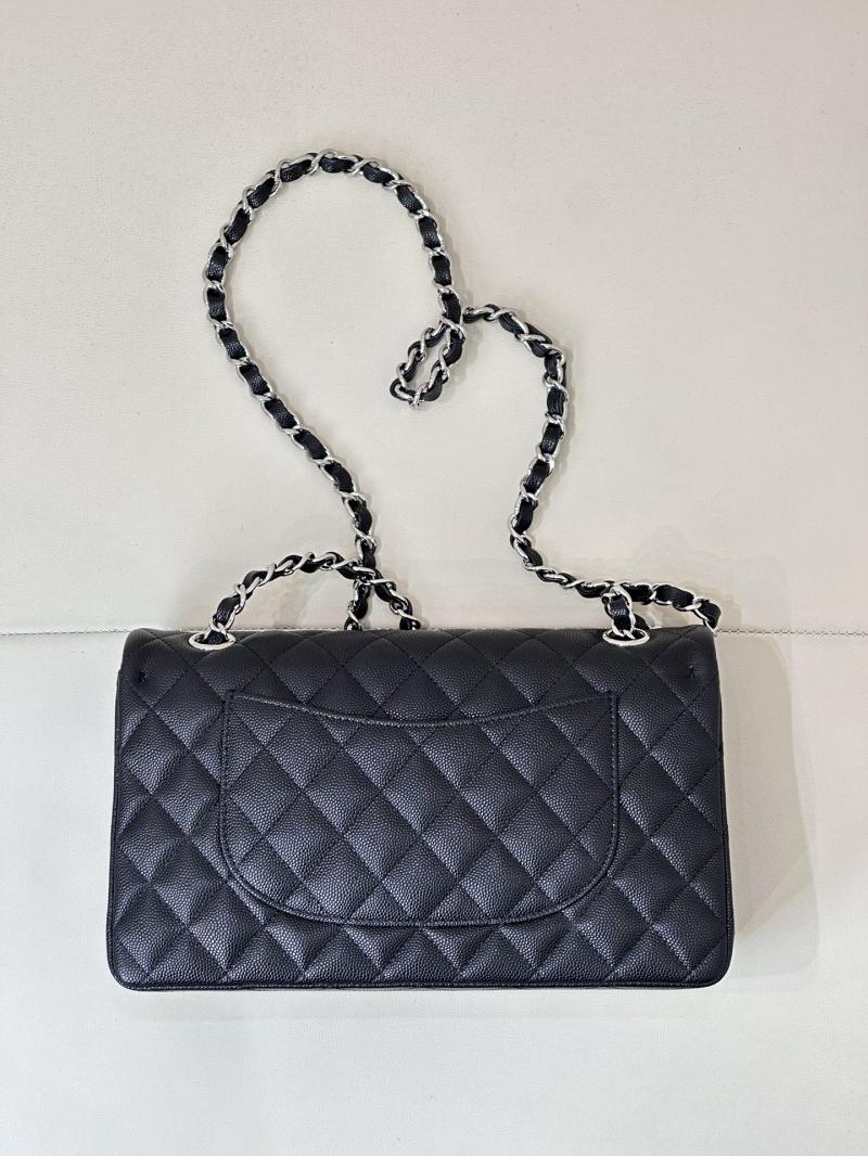 Medium Chanel Grained Calfskin Flap Bag A01112 Black with Silver