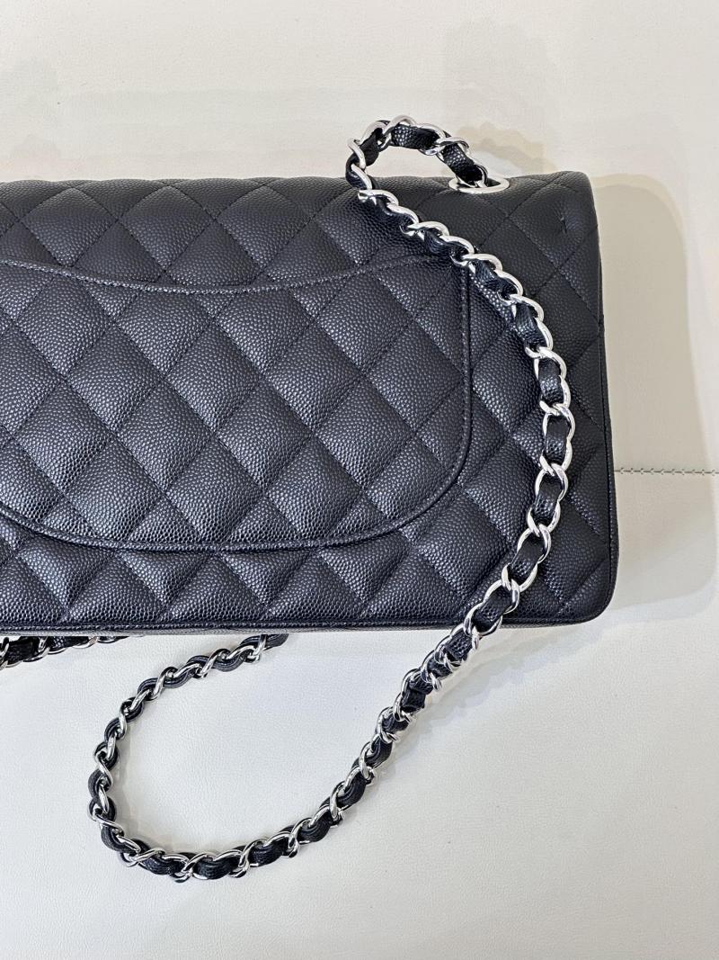 Medium Chanel Grained Calfskin Flap Bag A01112 Black with Silver