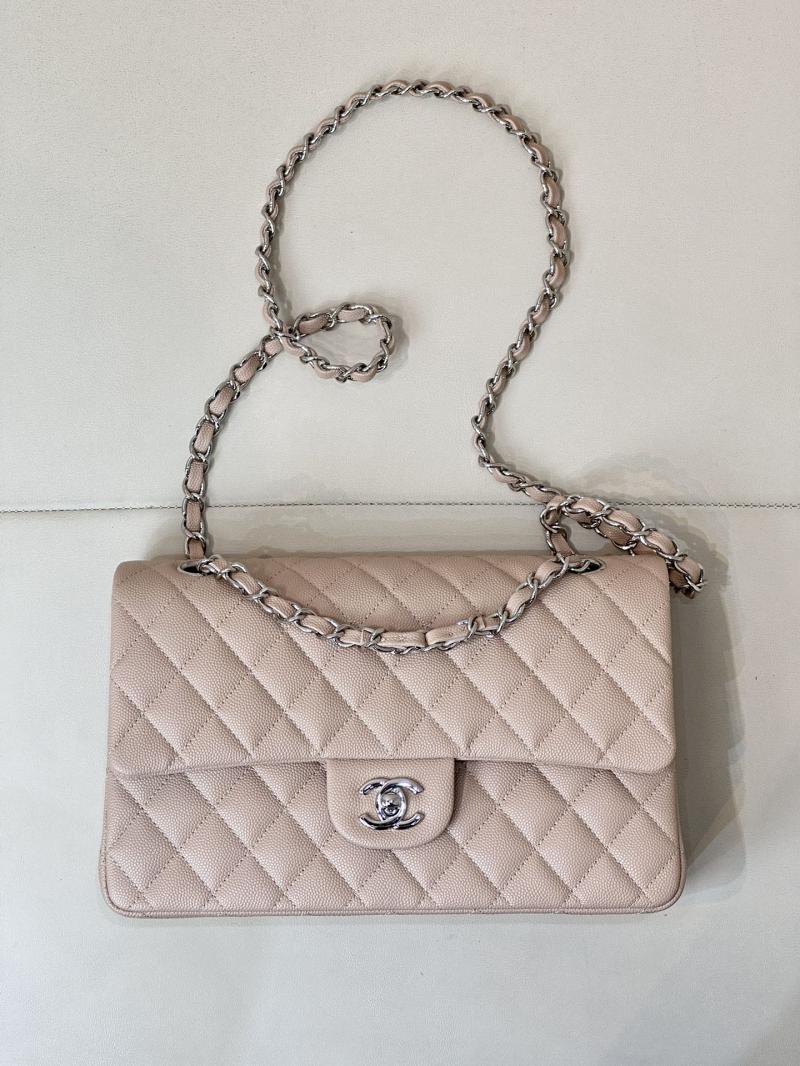 Medium Chanel Grained Calfskin Flap Bag A01112 Nude