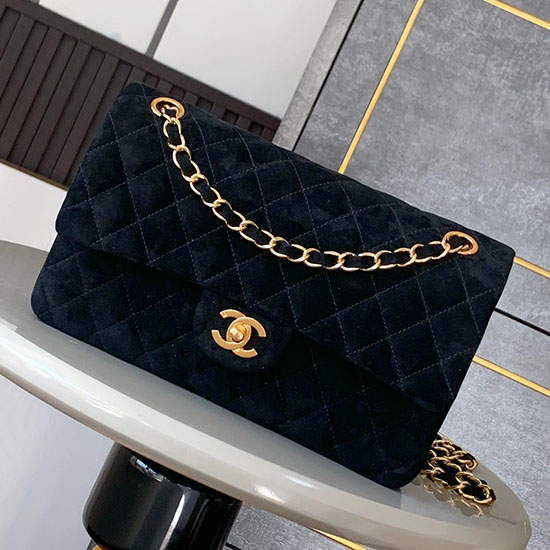 Medium Chanel Suede Flap Bag A01112 Black