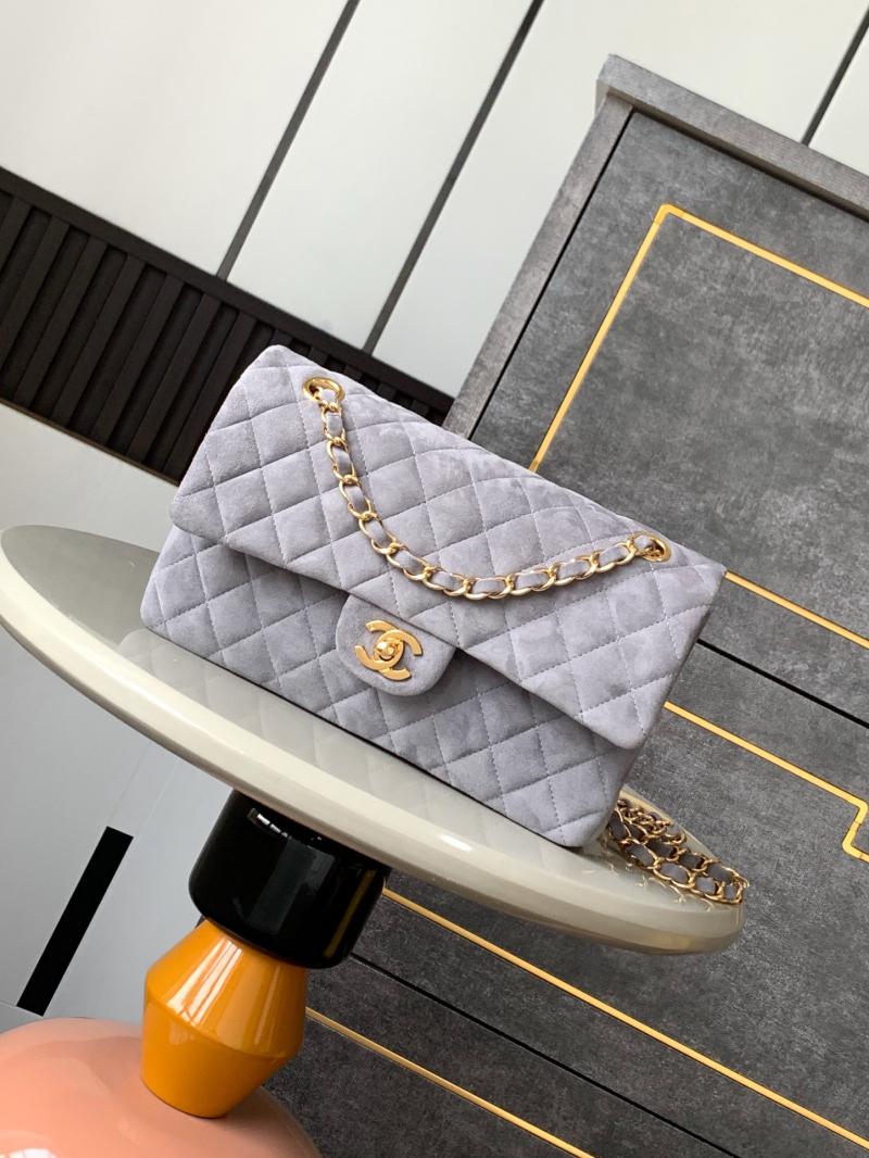 Medium Chanel Suede Flap Bag A01112 Grey