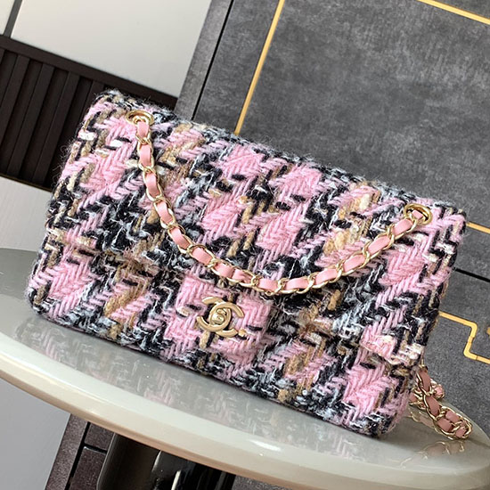 Medium Chanel Tweed Flap Bag A01112 Pink