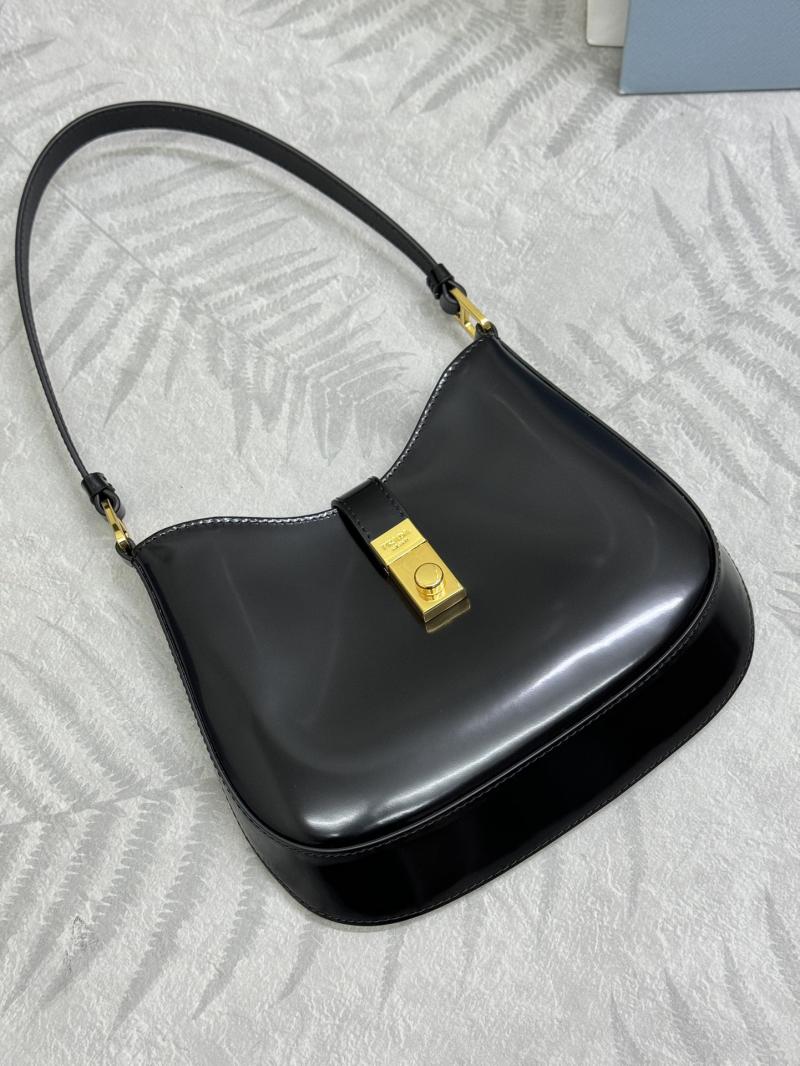 Prada Cleo brushed leather shoulder bag 1BC169 Black