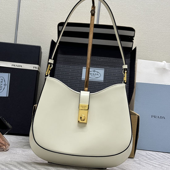 Prada Cleo brushed leather shoulder bag 1BC169 White