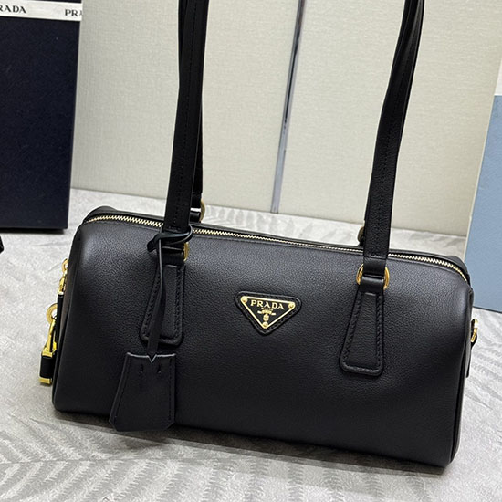 Prada Medium leather top-handle bag 1BB127 Black