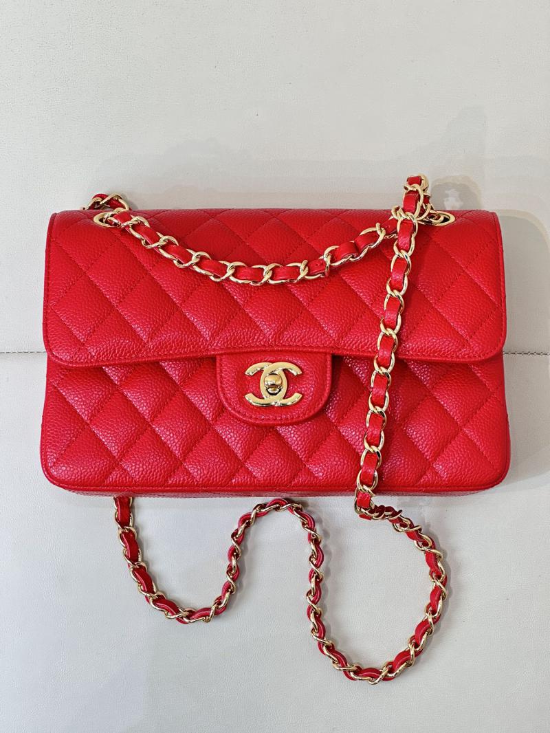 Small Chanel Caviar Flap Bag A01117 Red with Gold