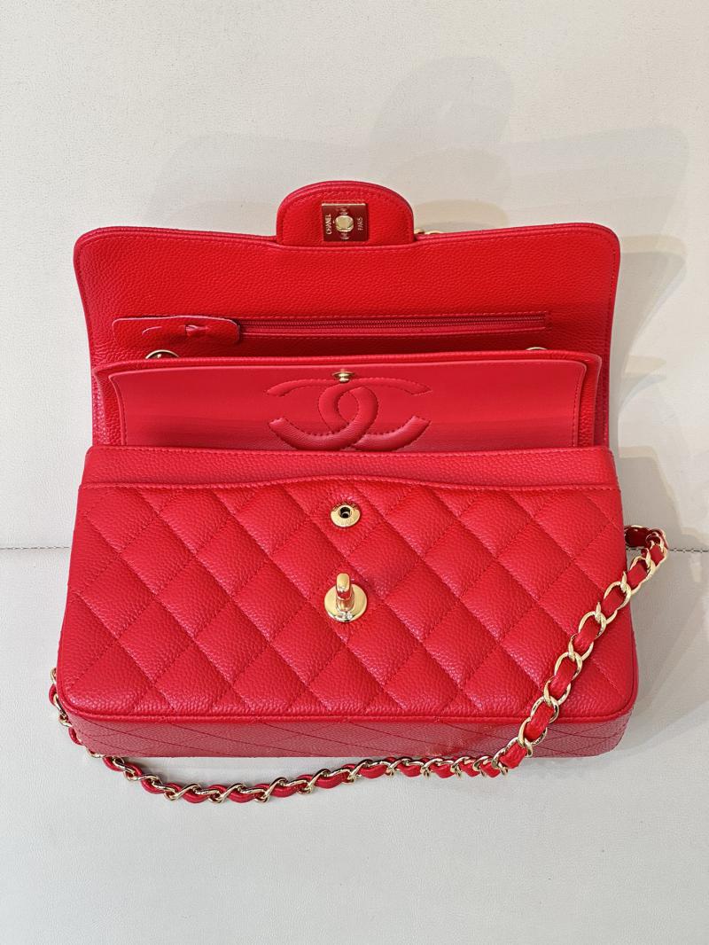 Small Chanel Caviar Flap Bag A01117 Red with Gold