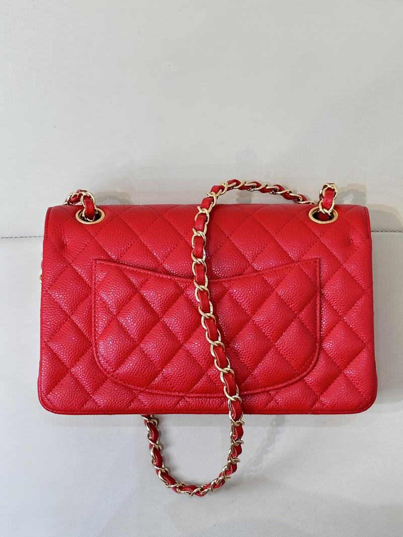 Small Chanel Caviar Flap Bag A01117 Red with Gold