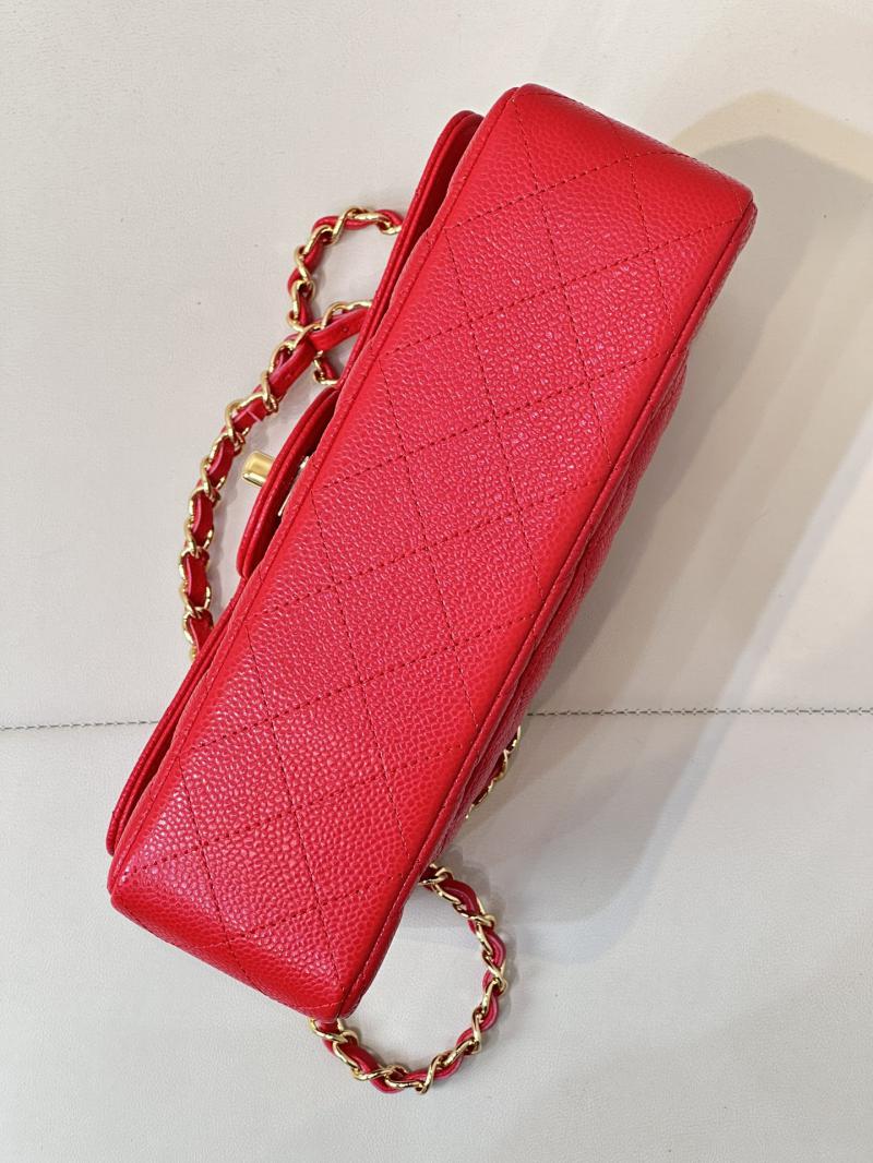 Small Chanel Caviar Flap Bag A01117 Red with Gold