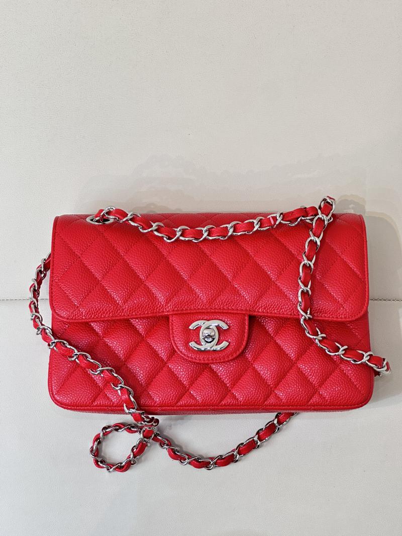 Small Chanel Caviar Flap Bag A01117 Red with Silver