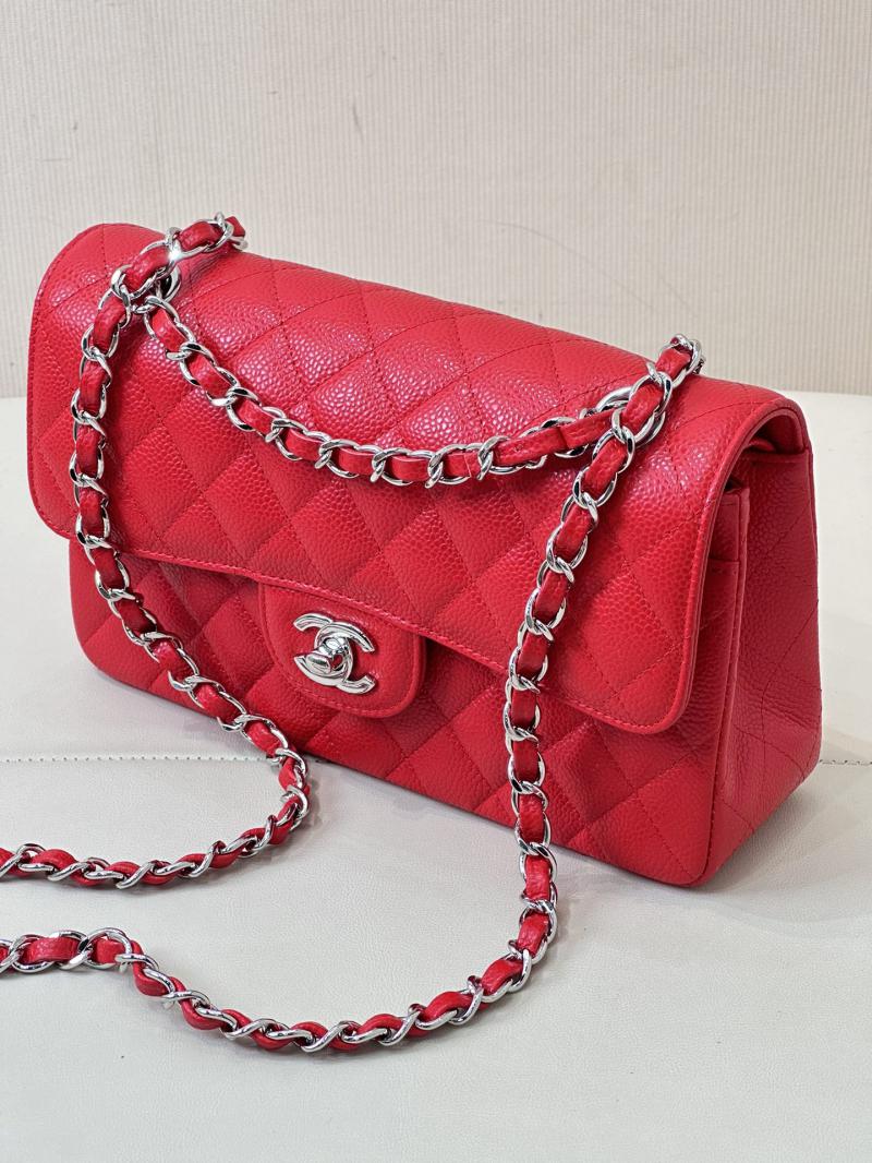 Small Chanel Caviar Flap Bag A01117 Red with Silver