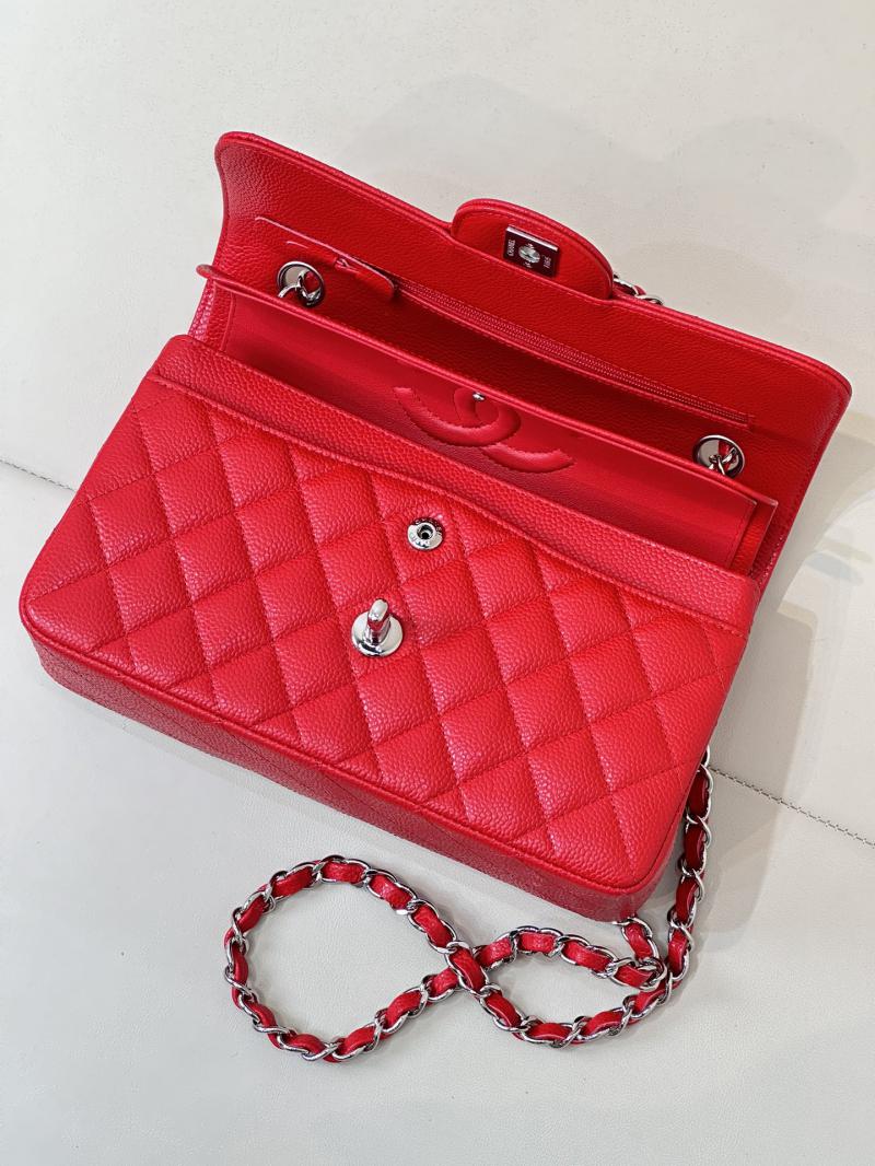 Small Chanel Caviar Flap Bag A01117 Red with Silver