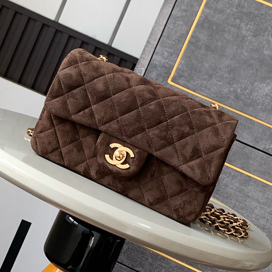 Small Chanel Suede Flap Bag A01116 Coffee