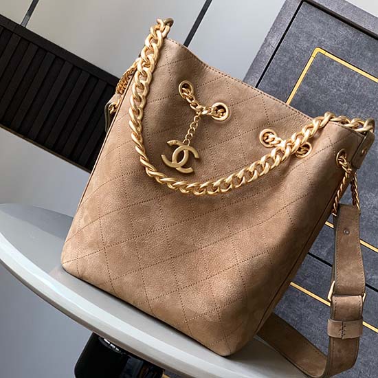 Chanel Calfskin Bucket Bag Camel AS02141