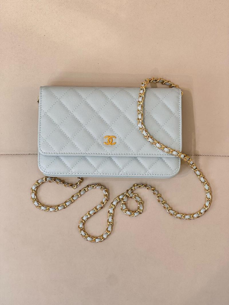 Chanel WOC Chain Wallet AP0250 Light Green with Gold