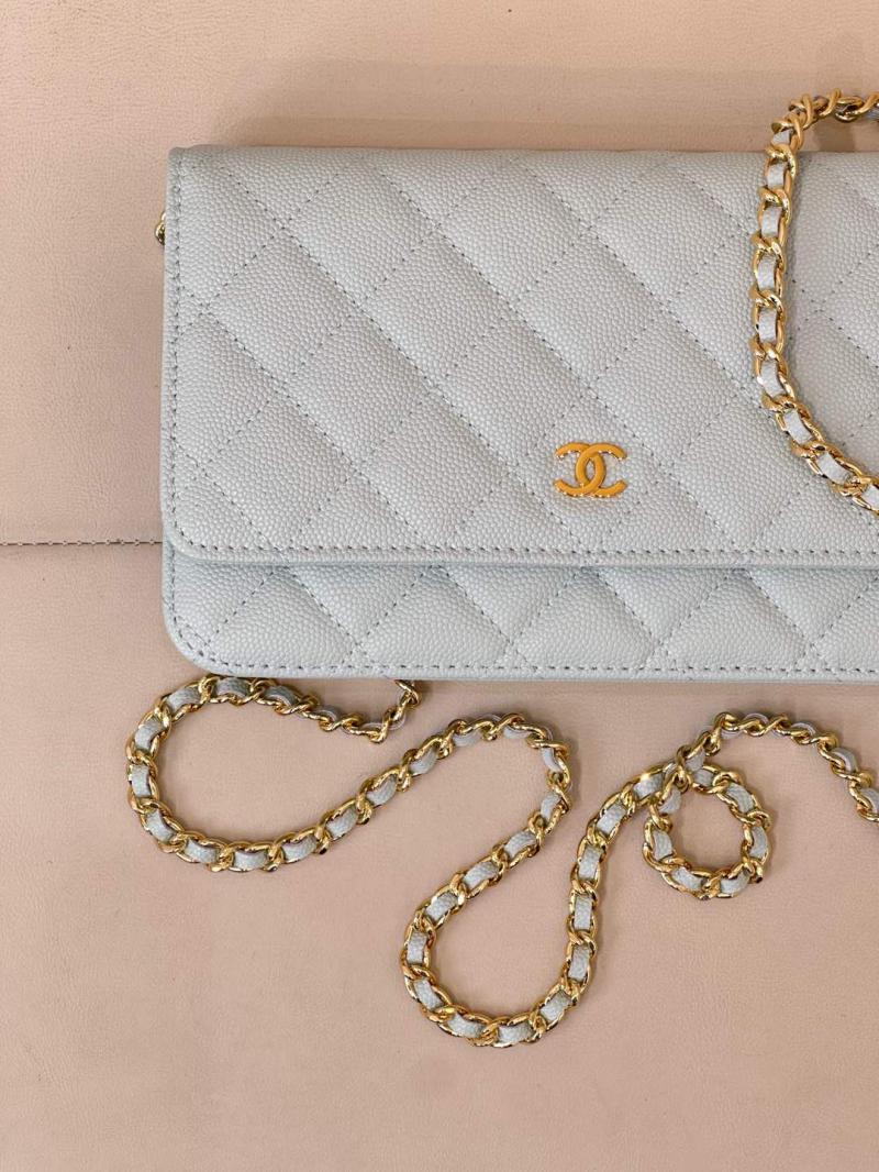 Chanel WOC Chain Wallet AP0250 Light Green with Gold