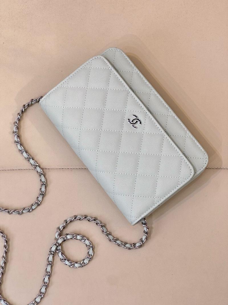 Chanel WOC Chain Wallet AP0250 Light Green with Silver