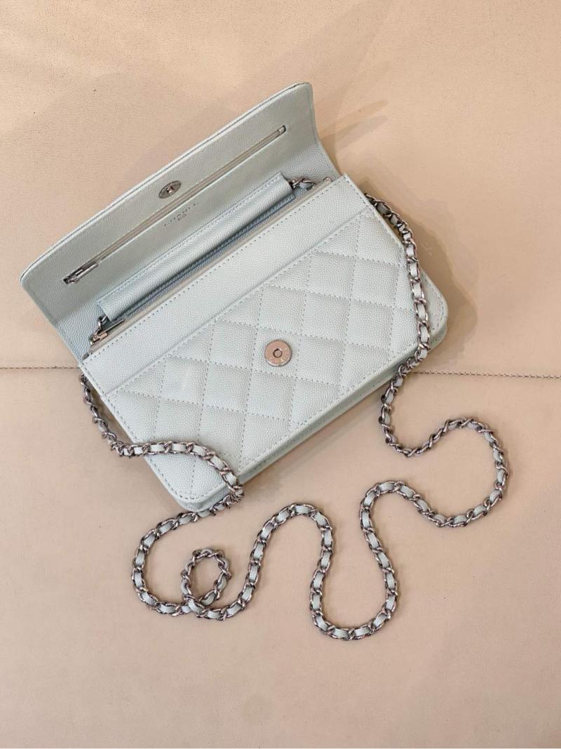 Chanel WOC Chain Wallet AP0250 Light Green with Silver