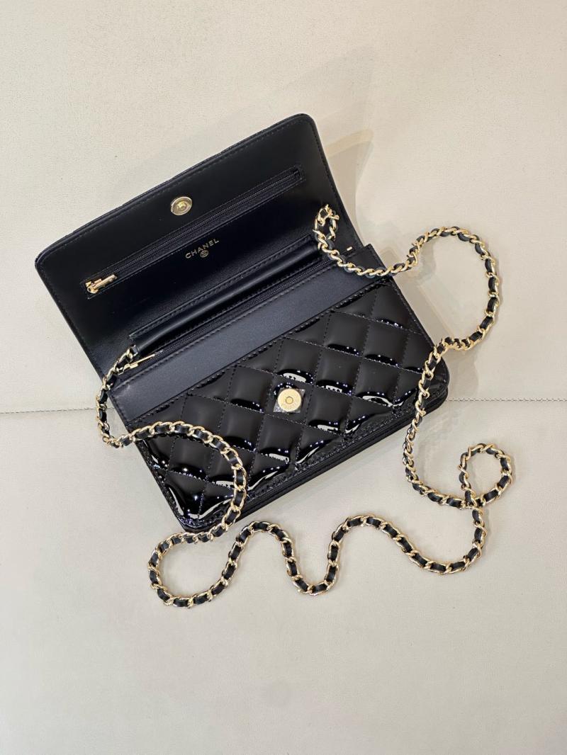 Chanel WOC Patent Chain Wallet AP0250 Black with Gold